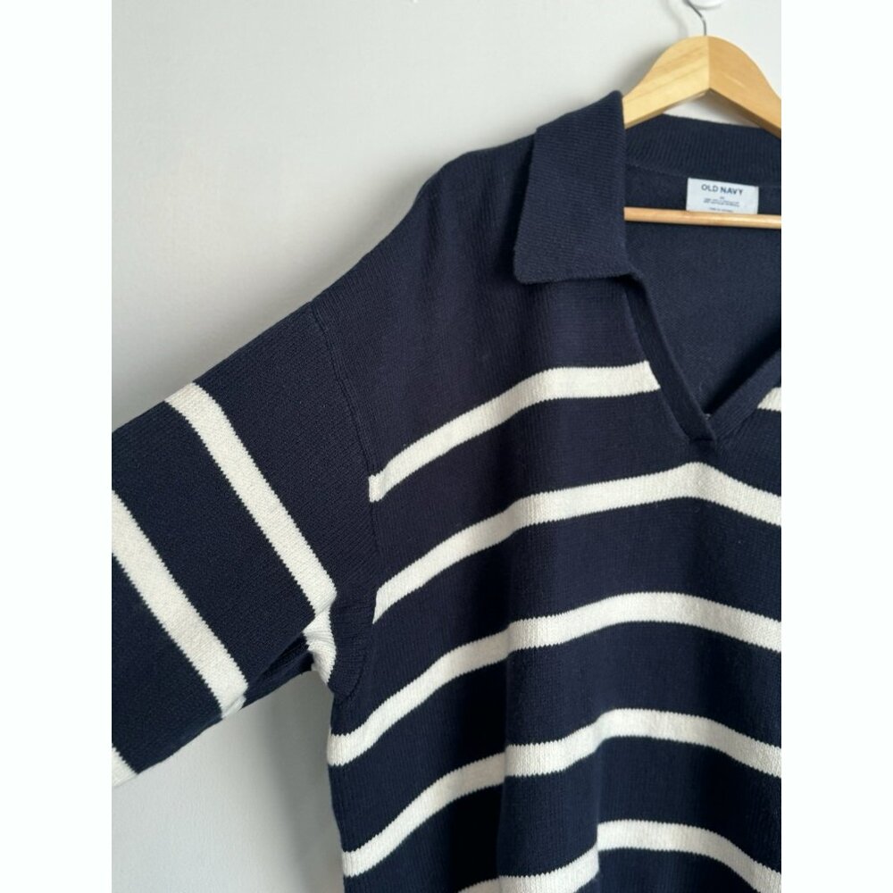 Old Navy Collared Stripe Navy White Sweater Women’s 3X Pullover Preppy Coastal - Picture 5 of 10